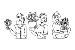 bloom flowers pot woman vector Product Image 1