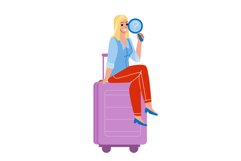 Girl Traveler Found Lost Baggage In Airport Vector Product Image 1