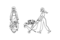 plant garden woman wheelbarrow vector Product Image 1