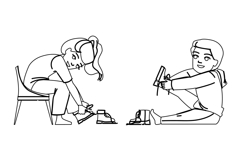 wear kid put shoes vector Product Image 1