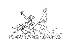 autumn leaves wheelbarrow couple vector Product Image 1
