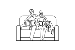 novel reading book couch vector Product Image 1