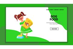 Dog Food Pouring Girl Kid From Bag To Bowl Vector Product Image 1