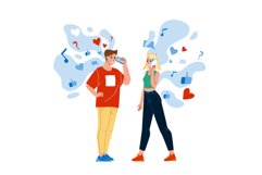 Boy And Girl Listen Social Media Together Vector Product Image 1