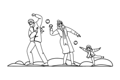 winter snowball fight family vector Product Image 1
