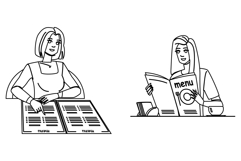 restaurant woman reading menu vector Product Image 1