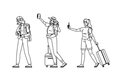explore woman tourist phone vector Product Image 1