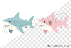Blue and Pink Shark Vector Clipart Illustration Sea Animal Product Image 1