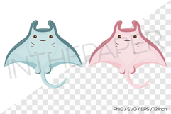 Blue and Pink Manta Ray Vector Clipart Illustration Animal Product Image 1