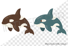 Black and Dark Blue Orca Vector Clipart Illustration Animal Product Image 1