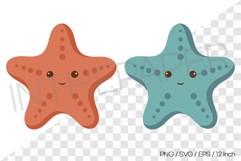 Orange and Teal Starfish Vector Clipart Illustration Animal Product Image 1