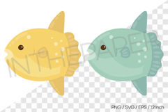 Yellow,Teal Sunfish Vector Clipart Illustration Sea Animal Product Image 1