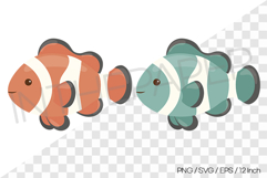 Orange and Teal Clownfish Vector Clipart Illustration Animal Product Image 1