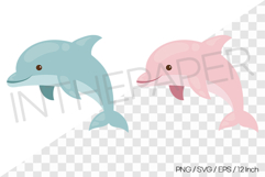 Blue and Pink Dolphin Vector Clipart Illustration Sea Animal Product Image 1