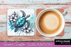 Sea Animals Coaster Sublimation - Beach Square Coaster PNG Product Image 1