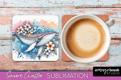 Sea Animals Coaster Sublimation - Beach Square Coaster PNG Product Image 1