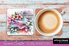 Sea Animals Coaster Sublimation - Beach Square Coaster PNG Product Image 1