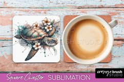 Sea Animals Coaster Sublimation - Beach Square Coaster PNG Product Image 1