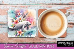 Sea Animals Coaster Sublimation - Beach Square Coaster PNG Product Image 1