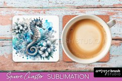 Sea Animals Coaster Sublimation - Beach Square Coaster PNG Product Image 1