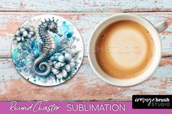 Sea Animals Coaster Sublimation - Beach Round Coaster PNG Product Image 1