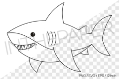 Shark Outline Coloring Page Clipart SVG EPS PNG Sea Animal Product Image 1
