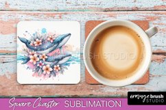 Sea Animals Coaster Sublimation - Beach Square Coaster PNG Product Image 1
