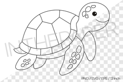 Sea Turtle Outline Coloring Page Clipart SVG EPS PNG Sea Product Image 1