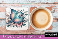 Sea Animals Coaster Sublimation - Beach Square Coaster PNG Product Image 1