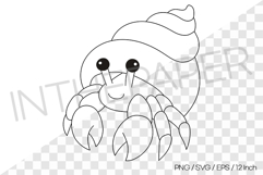 Hermit Crab Outline Coloring Page Clipart SVG EPS PNG Sea Product Image 1