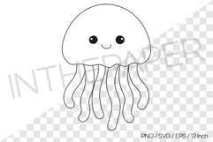 Jellyfish Outline Coloring Page Clipart SVG EPS PNG Animal Product Image 1
