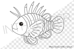 Lionfish Outline Coloring Page Clipart SVG EPS PNG Animal Product Image 1
