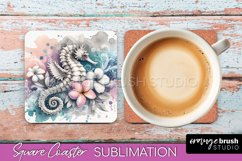 Sea Animals Coaster Sublimation - Beach Square Coaster PNG Product Image 1