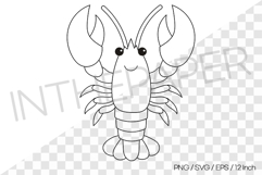 Lobster Outline Coloring Page Clipart SVG EPS PNG Sea Animal Product Image 1