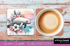 Sea Animals Coaster Sublimation - Beach Square Coaster PNG Product Image 1