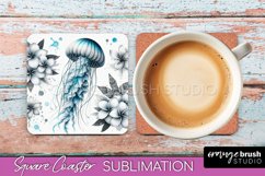 Sea Animals Coaster Sublimation - Beach Square Coaster PNG Product Image 1