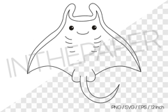 Manta Ray Outline Coloring Page Clipart SVG EPS PNG Animal Product Image 1