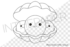 Pearl Oyster Outline Coloring Page Clipart SVG EPS PNG Sea Product Image 1