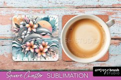 Sea Animals Coaster Sublimation - Beach Square Coaster PNG Product Image 1