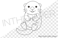 Sea Otter Outline Coloring Clipart SVG EPS PNG Sea Animal Product Image 1