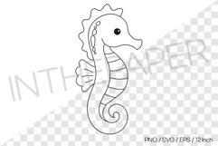 Seahorse Outline Coloring Clipart SVG EPS PNG Sea Animal Product Image 1