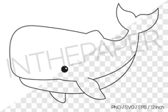Sperm Whale Outline Coloring Page Clipart SVG EPS PNG Sea Product Image 1