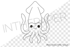Squid Outline Coloring Page Clipart SVG EPS PNG Sea Animal Product Image 1