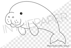 Dugong Outline Coloring Page Clipart SVG EPS PNG Sea Animal Product Image 1