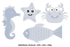 Sea animals clipart collection with four playful ocean creatures