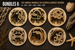 Sea Animals Mandala 3D Layered Lasercut BUNDLES Product Image 1