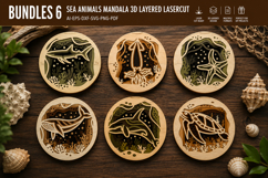 Sea Animals Mandala 3D Layered Lasercut BUNDLES Product Image 1