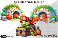 Watercolor baby turtle clipart. Cute sea illustrations Product Image 1