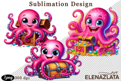 Watercolor baby octopus clipart. Cute sea illustrations Product Image 1