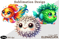 Watercolor baby golden fish clipart. Cute fish illustrations Product Image 1